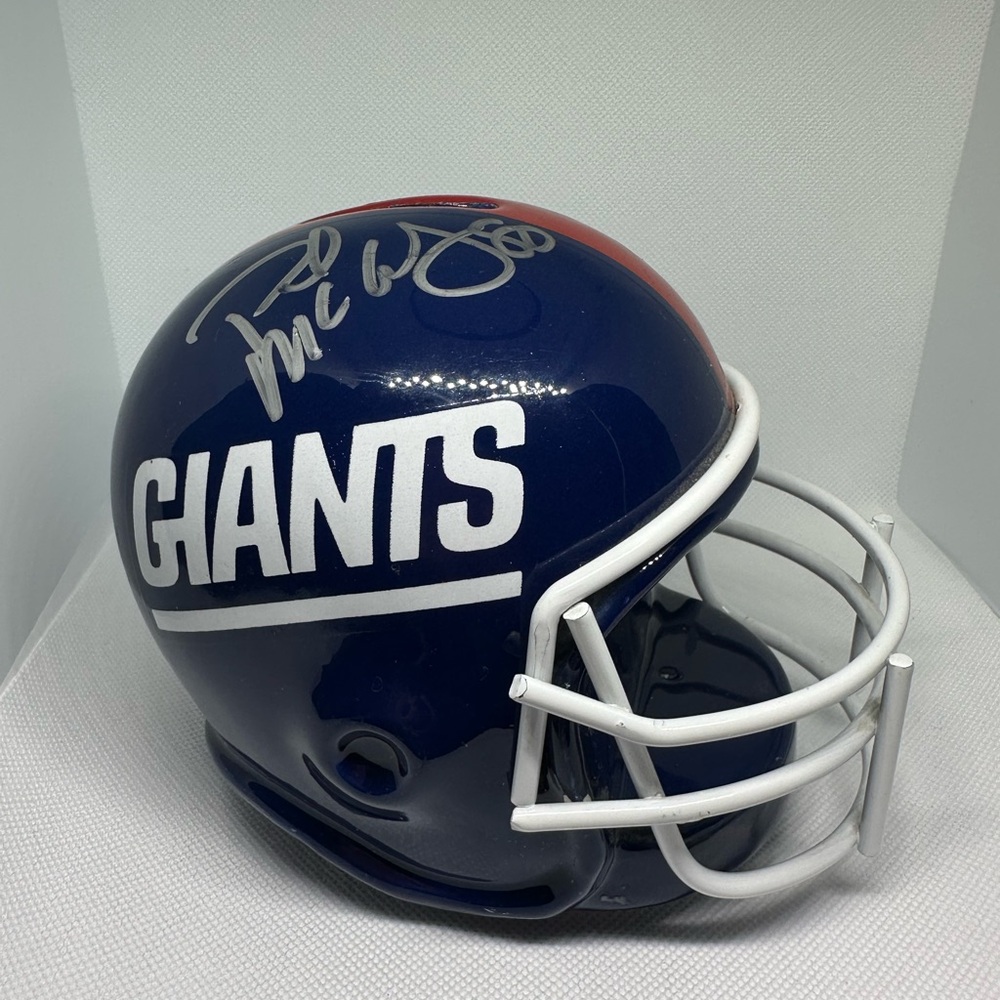 NFL GIANTS Football Mini Helmet Coin Bank Authographed by Phil McCkonkey